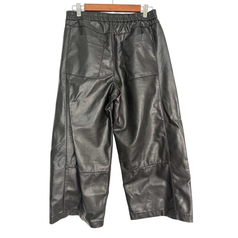 Anthropologie Pilcro Izzie Vegan Leather Barrel Pants Black Pull On Cropped SP - Picture 4 of 5
